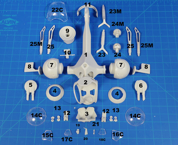 Oblivion Bubble Ship Model Kit - Parts Layout
